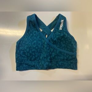 Gymshark Adapt Animal Bra, Teal/Blue, Size S with pads
